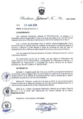 Resolución Jefatural N° 105-2019-AGN/J
