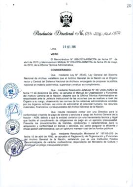 Resolución Directoral N° 033-2016-AGN/OTA