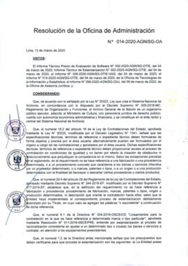 Resolución de la Oficina de Administración N° 014-2020-AGN/SG-OA