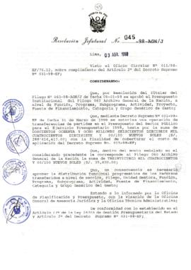 Resolución Jefatural N° 045-1998/AGN/J