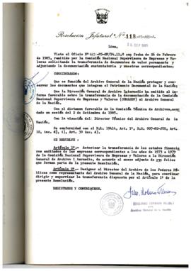 Resolución Jefatural N° 118-1985/AGN/J