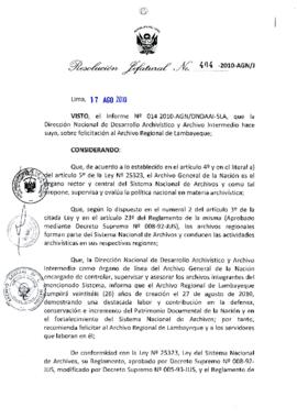 Resolución Jefatural N° 404-2010-AGN/J