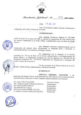 Resolución Jefatural N° 202-2001/AGN/J