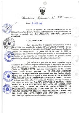 Resolución Jefatural N° 289-2002/AGN/J