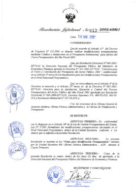 Resolución Jefatural N° 013-2002/AGN/J
