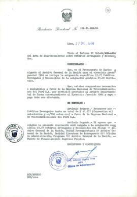 Resolución Directoral N° 106-84-AGN/OA