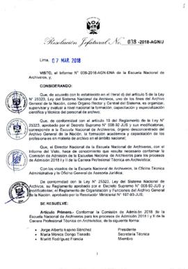Resolución Jefatural N° 038-2018-AGN/J