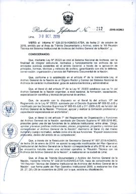 Resolución Jefatural N° 212-2019-AGN/J