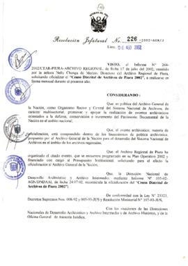Resolución Jefatural N° 226-2002/AGN/J