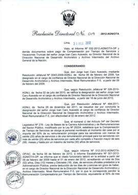 Resolución Directoral N° 019-2012-AGN/OTA