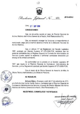 Resolución Jefatural N° 451-2010-AGN/J