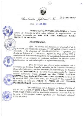 Resolución Jefatural N° 141-2003-AGN/J