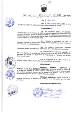 Resolución Jefatural N° 025-2003-AGN/J
