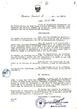 Resolución Directoral N° 100-85-AGN/OA