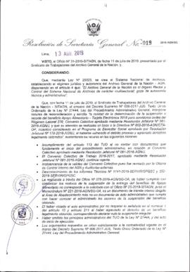 Resolución de Secretaría General N° 019-2019-AGN/SG