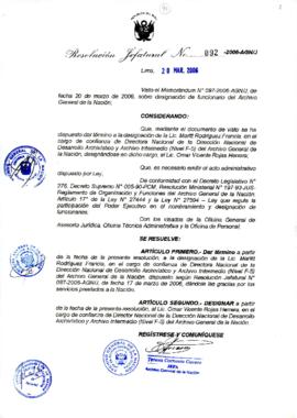 Resolución Jefatural N° 092-2006-AGN/J