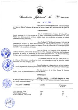 Resolución Jefatural N° 289-2004-AGN/J