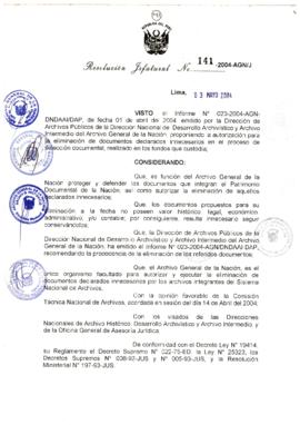 Resolución Jefatural N° 141-2004-AGN/J
