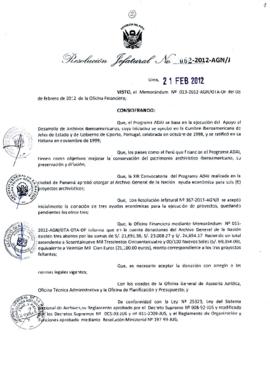 Resolución Jefatural N° 062-2012-AGN/J