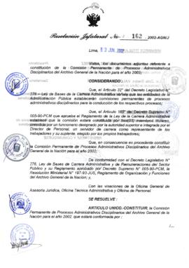 Resolución Jefatural N° 162-2002/AGN/J