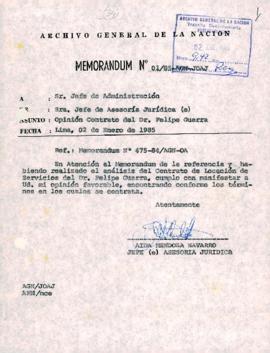 MEMORANDUM 001/85-AGN-JOAJ