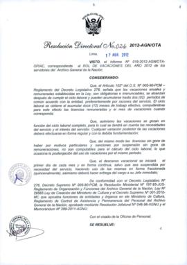 Resolución Directoral N° 026-2012-AGN/OTA