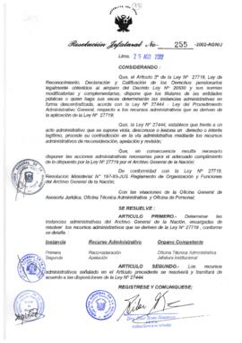 Resolución Jefatural N° 255-2002/AGN/J