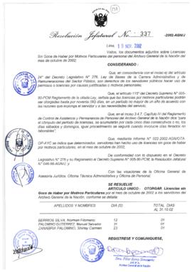 Resolución Jefatural N° 337-2002/AGN/J