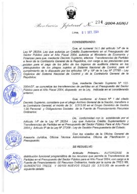 Resolución Jefatural N° 274-2004-AGN/J