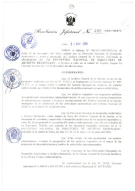 Resolución Jefatural N° 380-2001/AGN/J
