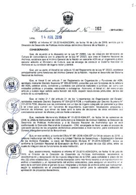 Resolución Jefatural N° 162-2019-AGN/J