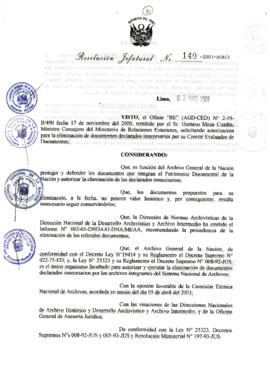 Resolución Jefatural N° 140-2001/AGN/J