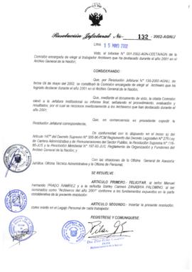 Resolución Jefatural N° 132-2002/AGN/J