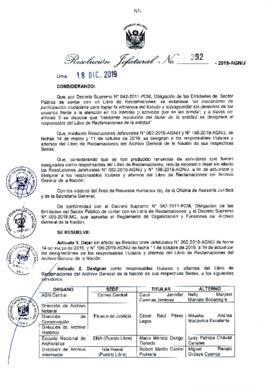 Resolución Jefatural N° 292-2019-AGN/J