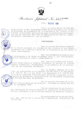 Resolución Jefatural N° 183-1996/AGN/J