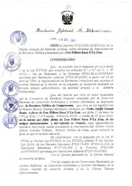 Resolución Jefatural N° 304-2001/AGN/J