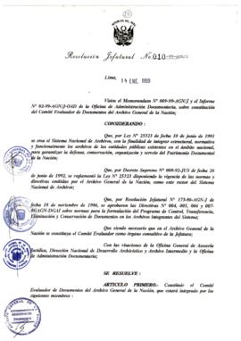 Resolución Jefatural N° 010-1999/AGN/J