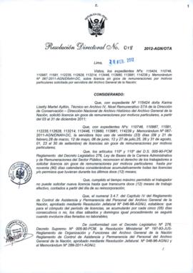 Resolución Directoral N° 018-2012-AGN/OTA