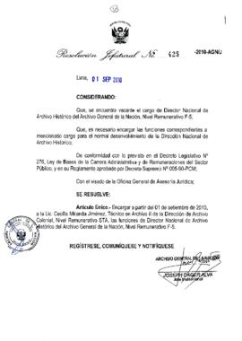 Resolución Jefatural N° 425-2010-AGN/J