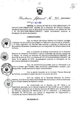 Resolución Jefatural N° 512-2010-AGN/J