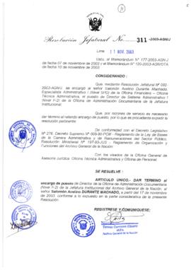 Resolución Jefatural N° 311-2003-AGN/J