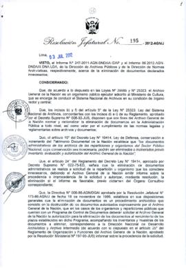 Resolución Jefatural N° 195-2012-AGN/J