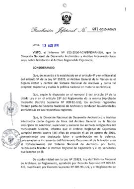 Resolución Jefatural N° 401-2010-AGN/J