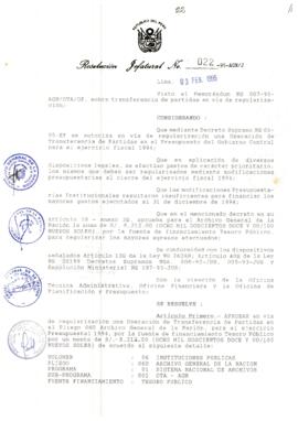 Resolución Jefatural N° 022-1995/AGN/J