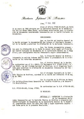 Resolución Jefatural N° 054-1992/AGN/J
