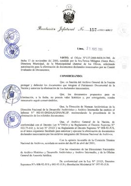 Resolución Jefatural N° 157-2001/AGN/J