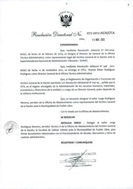 Resolución Directoral N° 072-2012-AGN/OTA