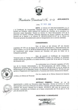 Resolución Directoral N° 010-2010-AGN/OTA