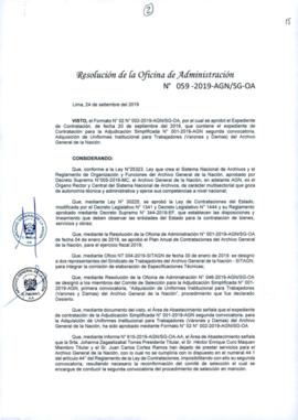 Resolución de la Oficina de Administración N° 059-2019-AGN/SG-OA