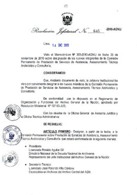 Resolución Jefatural N° 606-2010-AGN/J